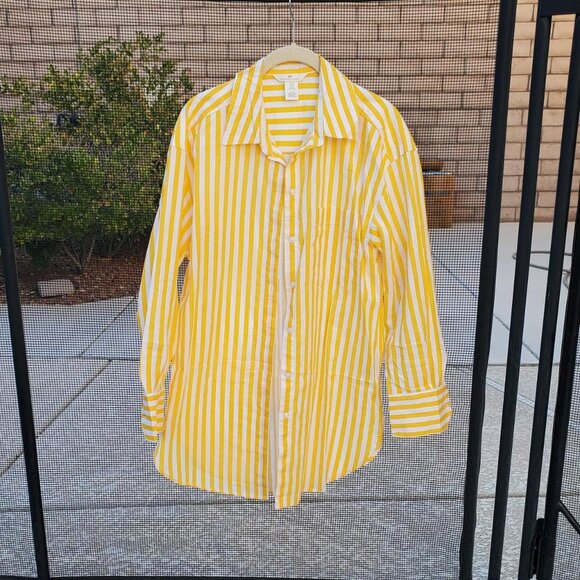 H&M Linen Blend Oversized Shirt in White/Yellow Stripes size XS (fits up to L) - Picture 1 of 6